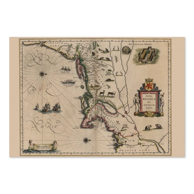 1635 New England East Coast Historic Map - Classic Vintage Art Print