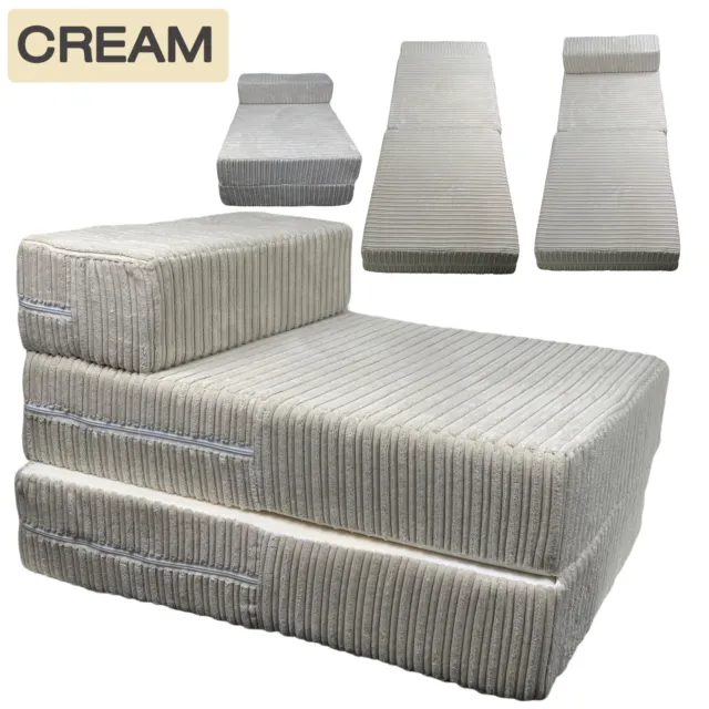 JUMBO Single CHAIR CREAM Sofa Z Bed CORD Seat Foam Fold Out Futon Guest