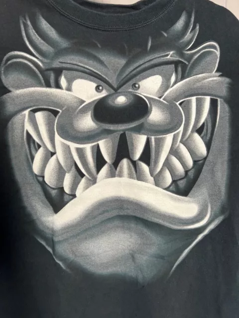 Vintage Looney Tunes Taz T Shirt Mens Large Black Short Sleeve Hip Hop Y2K AOP