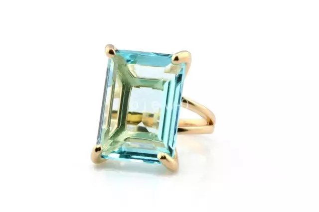 Blue Topaz Stone Ring, Solid Brass Ring Rectangle Ring Statement Ring Woman V3