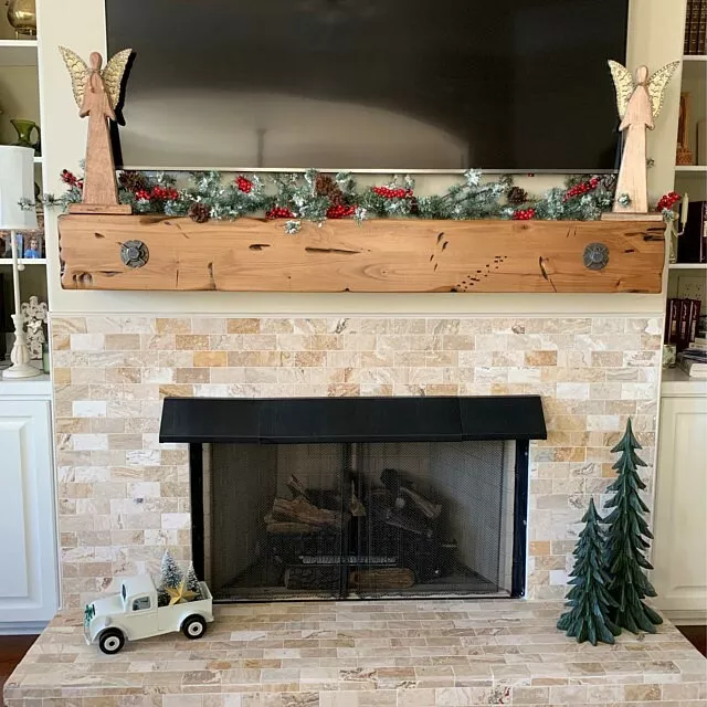 Fireplace Mantel Floating Shelf Knotty Alder Antique Bolts Distressed & Glazed