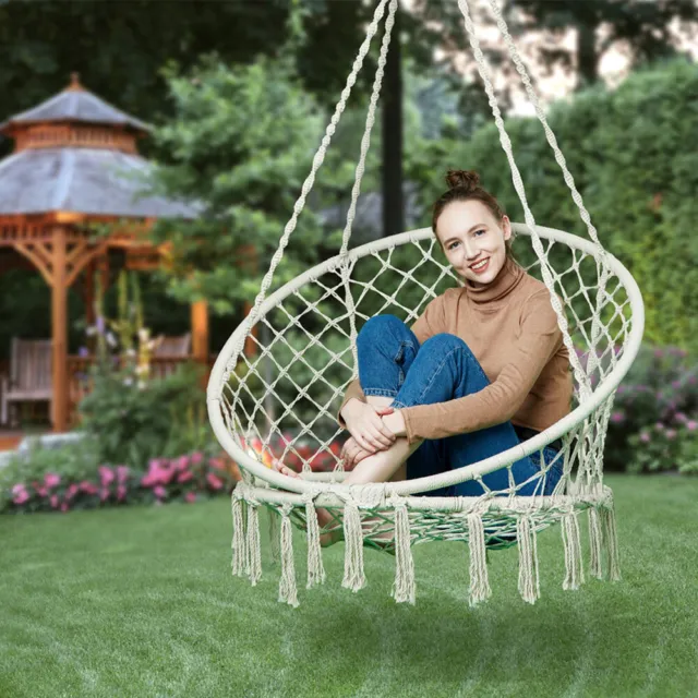 Hammock Chair Macrame Cotton Swing Bed Relax Indoor Outdoor Hanging Garden Au 3