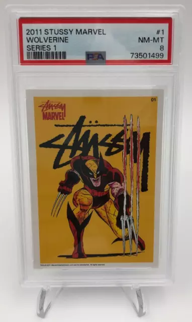2011 STUSSY MARVEL Series 1 MCU Trading Card #1 WOLVERINE graded PSA 8 NM-MT