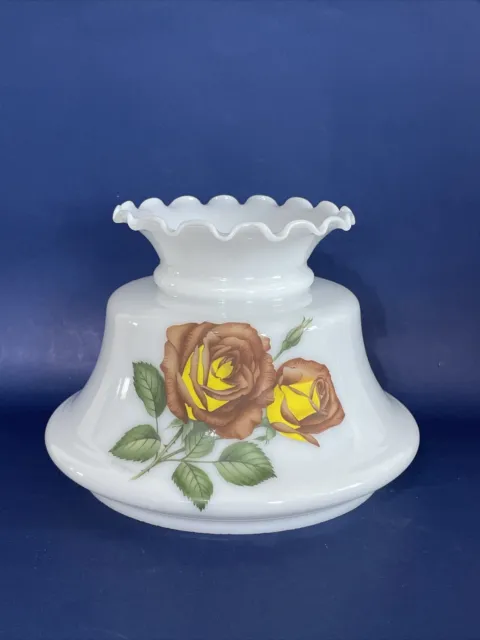 Vintage GWTW 7” Fitter Signed Yellow Rose Hurricane / Electric Glass Lamp Shade