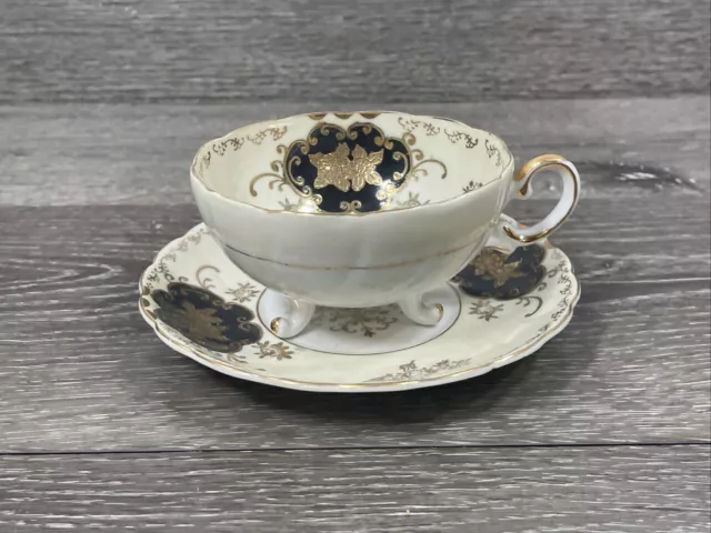 Vintage  Royal Sealy  Footed Tea Cup & Saucer Japanese Porcelain Hand Painted