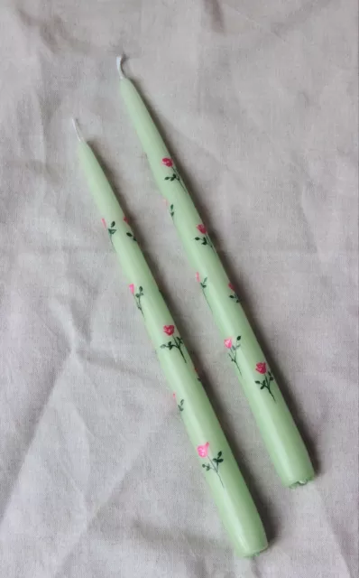 Pair of Hand painted Tapered Candlesticks Floral design - taper candle sticks