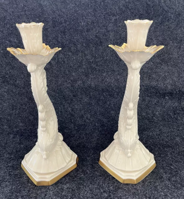 Vintage Pair Lenox Porcelain Figural Dolphin Candlesticks 20th C
