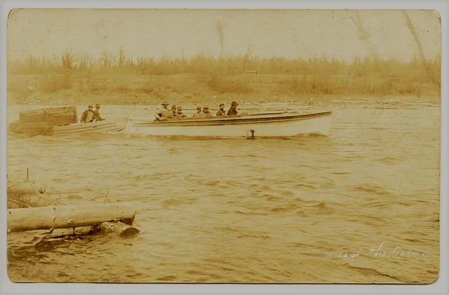 RPPC BLACK AMERICANA  Workmen, Fishermen, Boat Towing Smaller Boat, 1904-1920