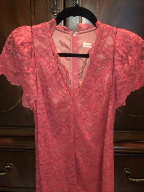 NWT Rebecca Taylor size 0 Lace Novelty shift Puff sleeve dress sunset rose $495 3