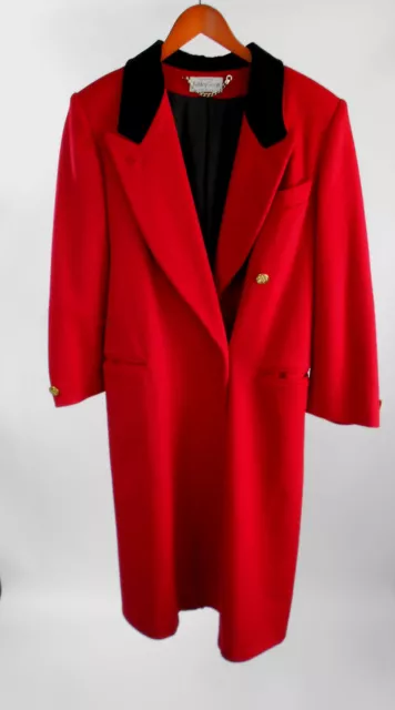 Ashley Scott Red Wool Black Velvet Collar Trench Coat Size 16 Petite (40" Bust)