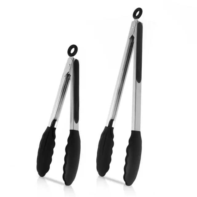 2x Pinza de cocina de silicona y acero inoxidable 23 CM y 30 CM con bloqueo