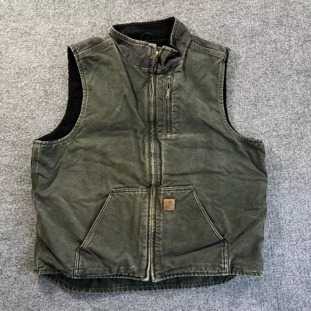 VINTAGE CARHARTT SHERPA Lined Canvas Olive Green Work Vest Mens XL Tall ...