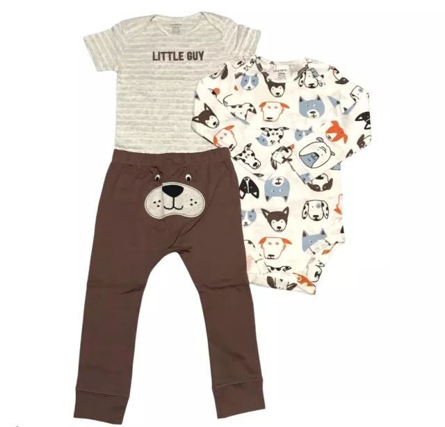 Carters Baby Boys 3pc Pants Top Bodysuit Outfit Set Brown Size 0-24 Months