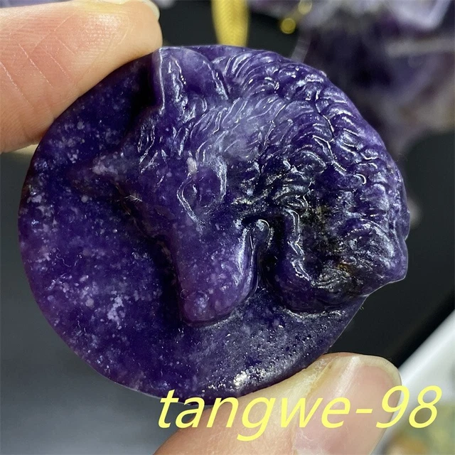 1.6"Natural Lepidolite Wolf Skull Quartz Crystal Hand Carved Reiki Healing