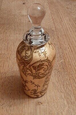 Botella decorativa vintage de aroma de vidrio dorado con tapón excelente estado