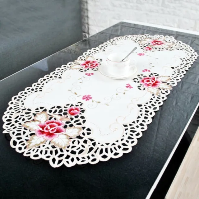 Vintage Embroidered Lace Tablecloth Dining Table Runner Cover Mats Wedding Decor