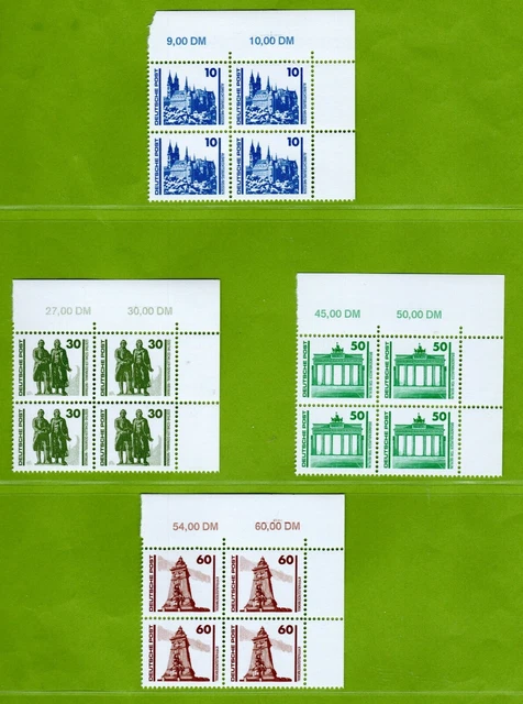 DDR KOMPLETT Satz 3344 - 3352 Bauwerke postfrisch in Eckrand 4er Block