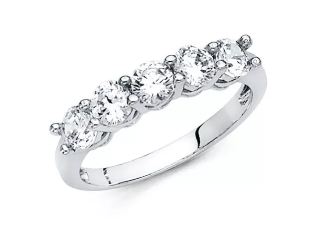 14k White Gold Round Cut 1.25 Ct Diamond 5 stone Engagement Ring Wedding Band