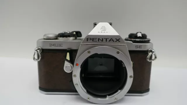 Asahi Pentax ME SE SLR 35mm Film Camera - Silver & Brown Leather - Tested