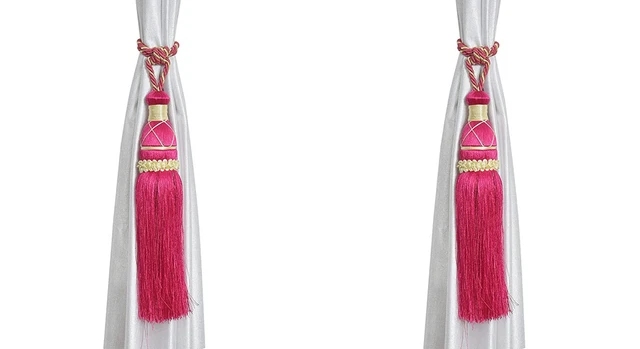 Beautiful Polyester Tassel Rope Curtain Tieback  Rani Pink Lace set of 2 Pcs