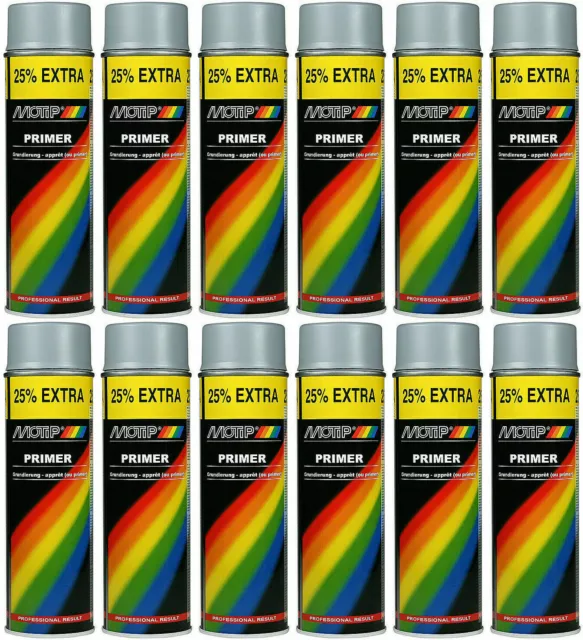 12 X Motip Grey Primer aerosol spray paint 500ml - Professional Quality