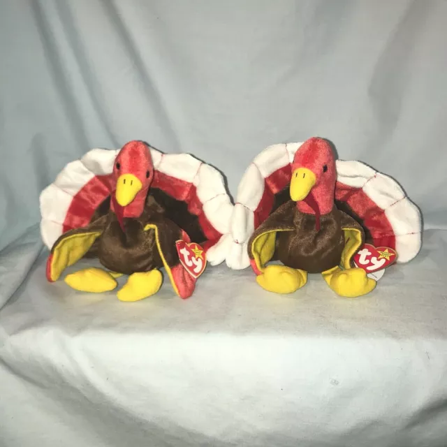 Gobbles Turkey Lot of 2 Ty Beanie Babies #4034 1997 PE Retired  $17.99