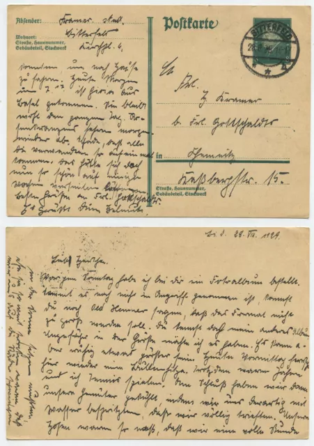 52916 - Ganzsache P 181 - Postkarte - Bitterfeld 28.8.1929 nach Chemnitz