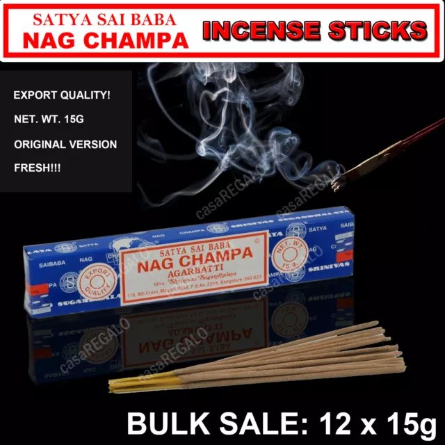 FRESH SATYA SAI BABA - NAG CHAMPA INCENSE STICKS - Bulk Pack - 12 x 15g