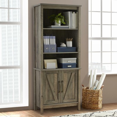 Better Homes  Gardens Modern Farmhouse Library Bookcase with Doors, Rustic Gray 2