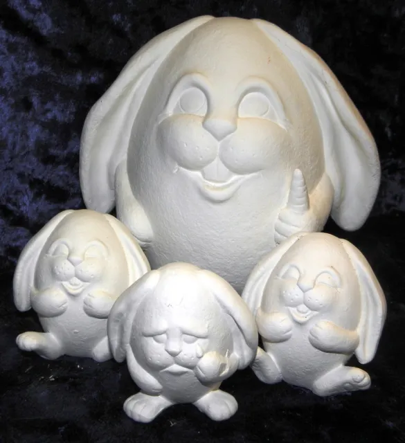 Ready to Paint Ceramics Egg Bunnys Mum and 3 Babies