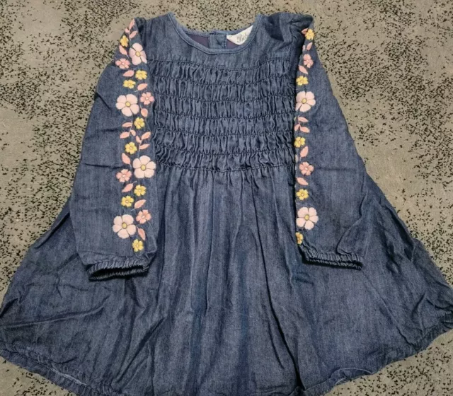 Baby Girl Bebe by Minihaha Floral Denim Dress Size 2Y (18-24 Months) EUC