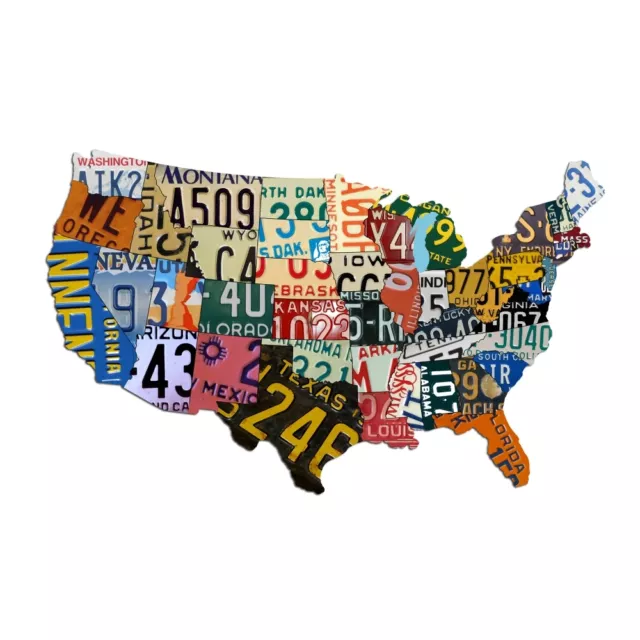 Vintage Style Plasma Cut USA License Plate Map (25" x 16"), License Plate Sign