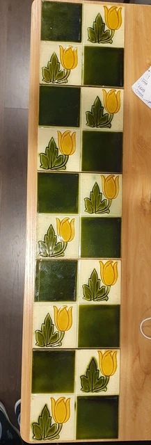 Set of 5 Antique Art Nouveau fireplace tiles Green tile