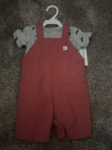 NWT Carters “Little Champ” Overalls And Car Shirt (2 Piece Set) Size 9m MSRP $28