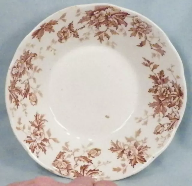 May Brown Transferware Soup Bowl New Wharf Pottery England Antique 1880s