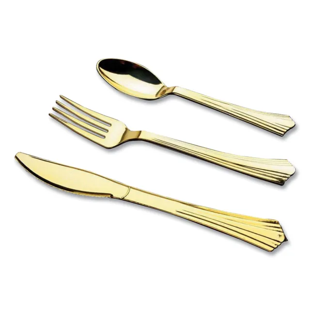 Tablemate Gourmet Gold Assorted Plastic Cutlery, Mediumweight, 20 Forks, 15 Kniv