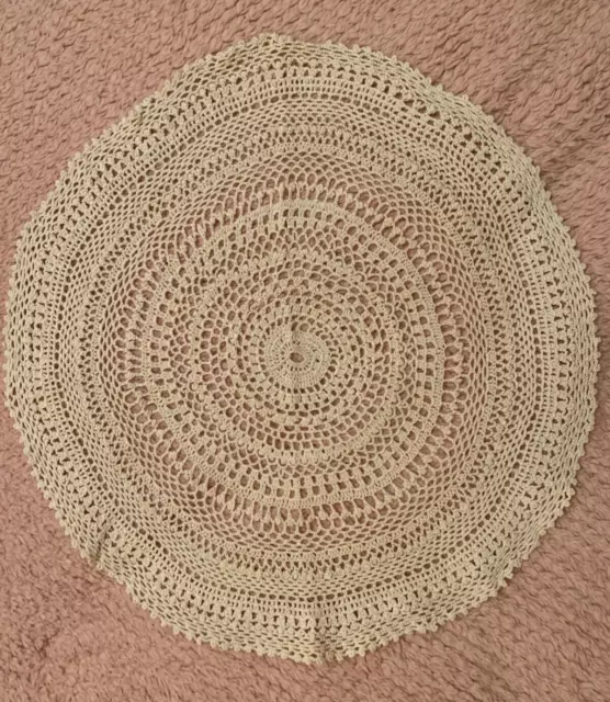 Lovely Vintage French Handmade Crochet Lace Doily 20 in - Ecru