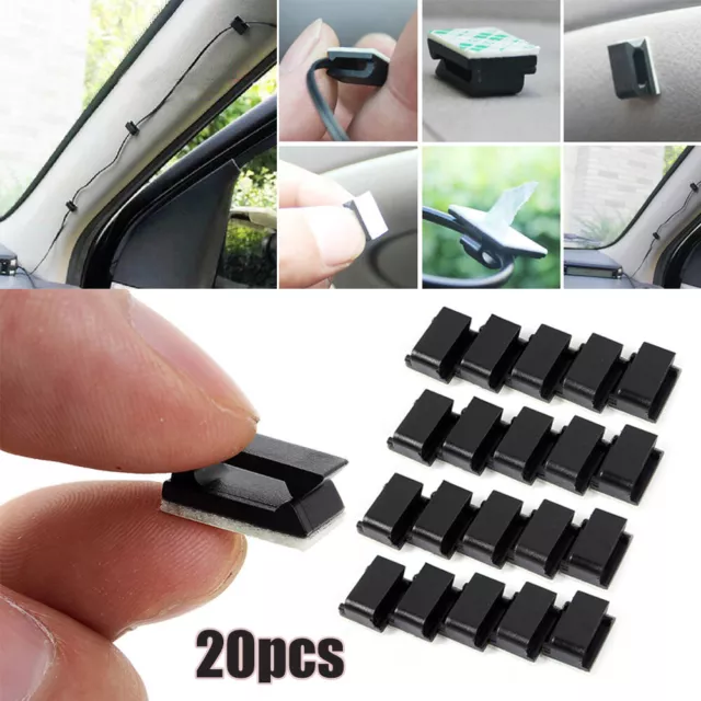 20x Black Mini Self Adhesive Auto Car Home Wire Cord Holder Cable Clip Organizer