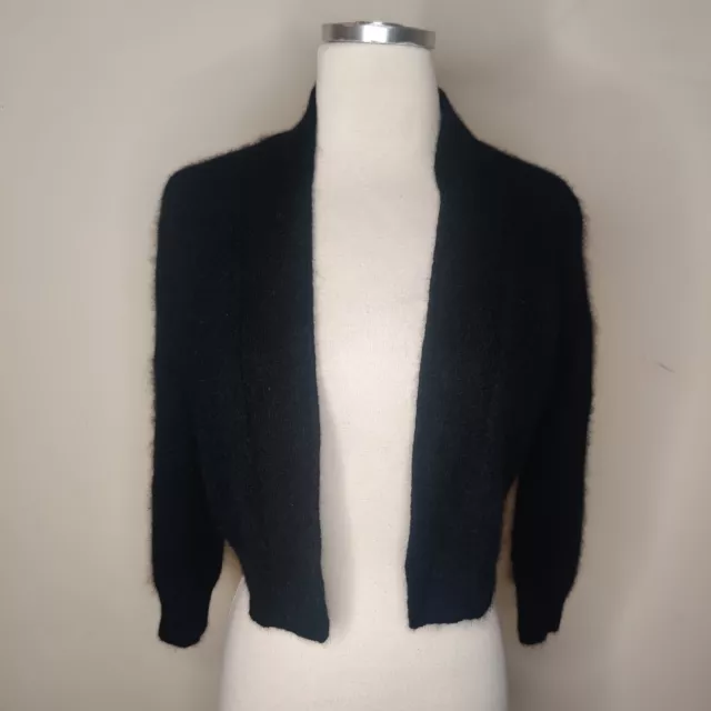 Calvin Klein Angora Cardigan Small Soft Fuzzy Black Shrug Cropped Sweater