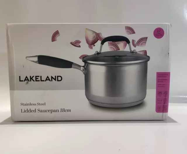 Lakeland Stainless Steel 18cm Glass Lid Saucepan 2.7 Litre RRP £39.99+P&P