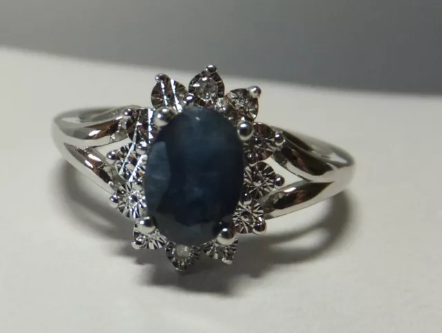 Brand New Sterling Silver Genuine Sapphire & Diamond Ladies Ring