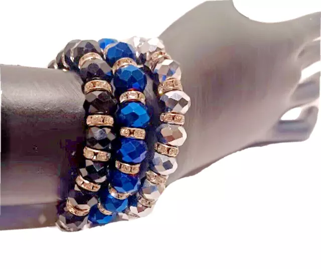 Beautiful Stackable Beaded Bracelet Set With Rhinestones 3 Bracelets/Set
