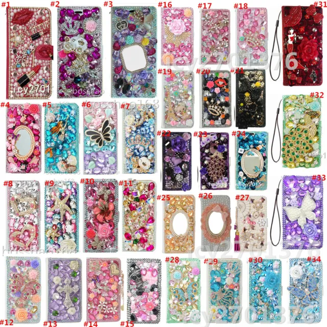 for iphone 14 Plus 14+ Case Sparkly Leather Wallet Women Phone Cover + Lanyards