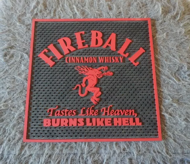 FIREBALL Cinnamon Whisky Square Rubber Bar Mat 12" MANCAVE "Burns Like Hell"