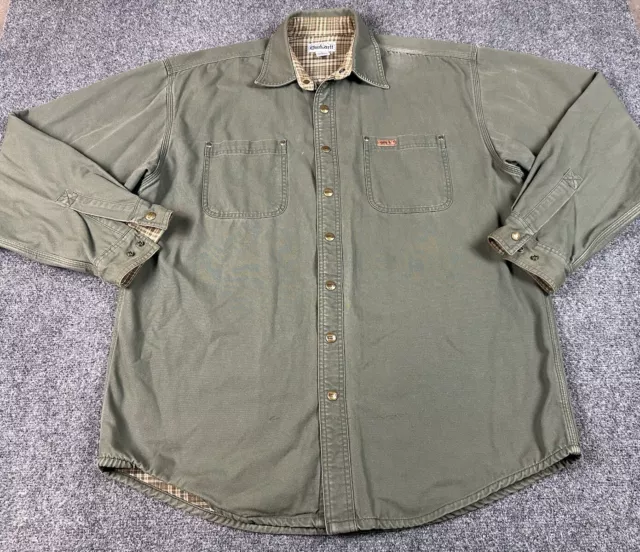 CARHARTT MEN'S GREEN Flannel Lined Canvas Shirt Jacket Size Large Tall ...