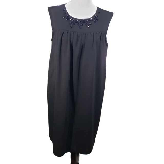 Elle Black Sleeveless Beaded Dress Size LG Pull On