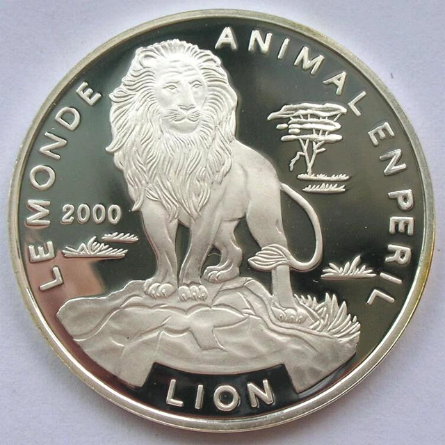 Togo 2000 Lion 1000 Francs Silver Coin,Proof