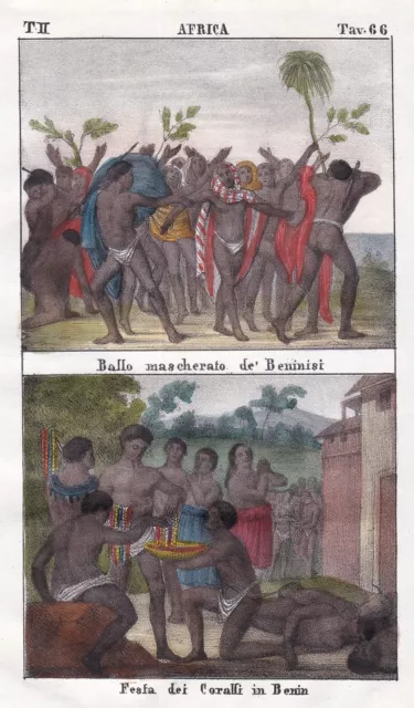 Benin West Africa Afrique Black People Costumes Lithography 1840