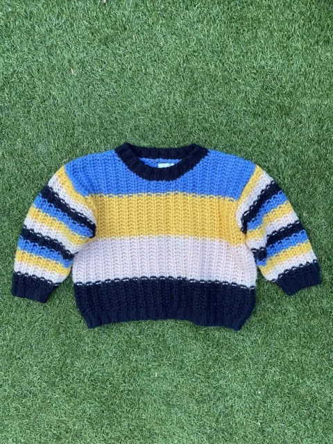 seed heritage Toddler Size 4 Knit Jumper | Navy, Yellow Wool Blend Stripe