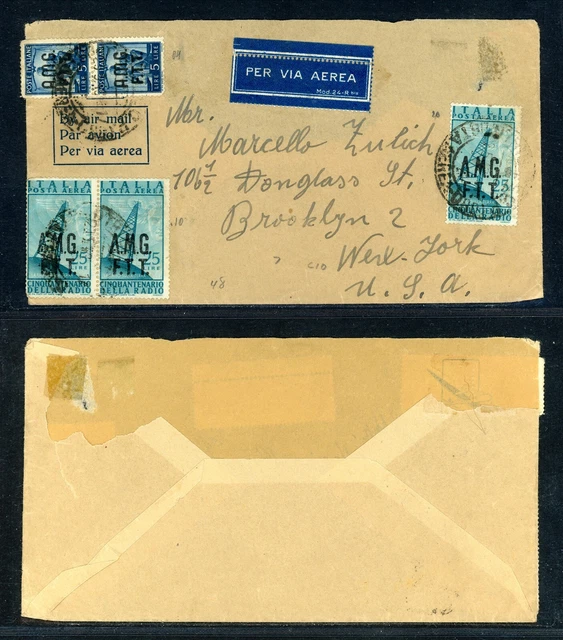 AMG-FTT Postal History LOT #4 1948 85L Multifranked TRIESTE - BROOKLYN NY $$$